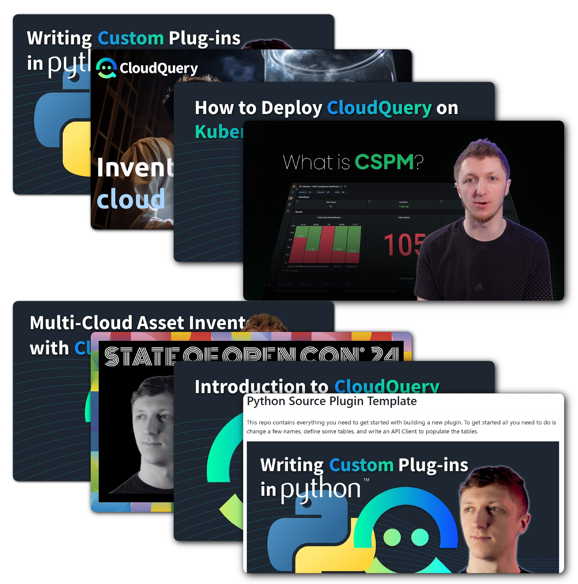 Video thumbnails arranged in a cascading array