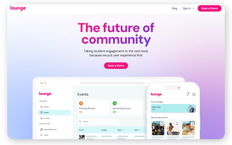 Screenshots of the Lounge website