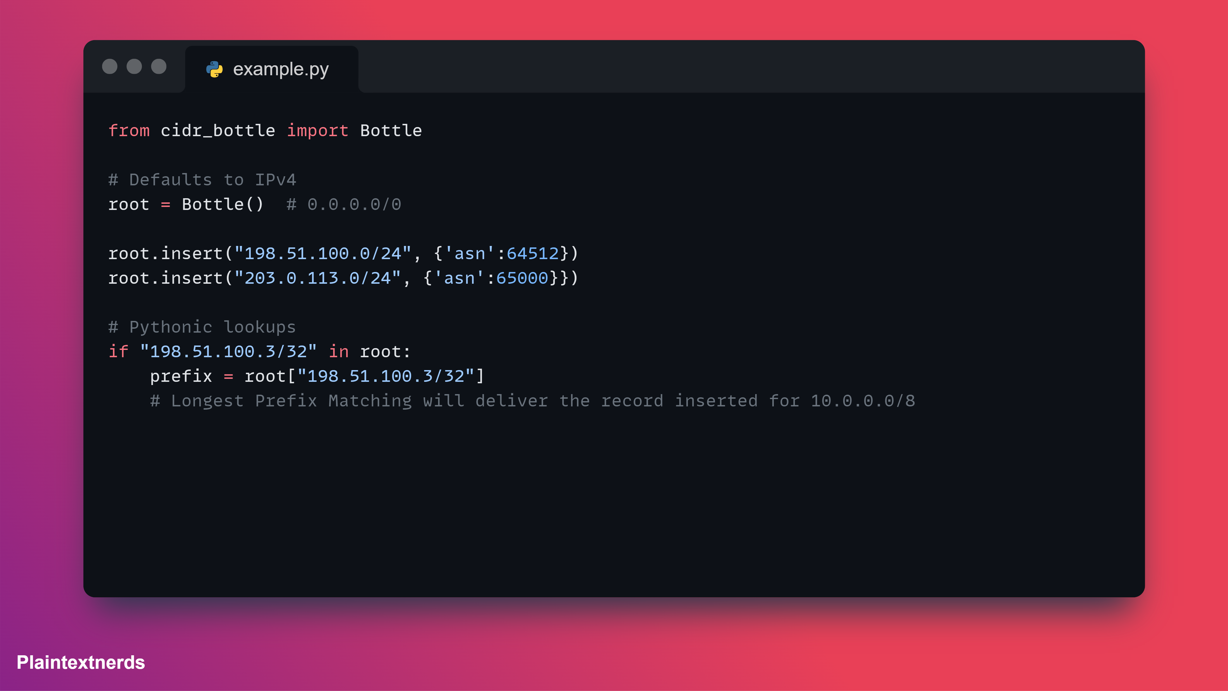 An attractive screenshot of the example code from the repo