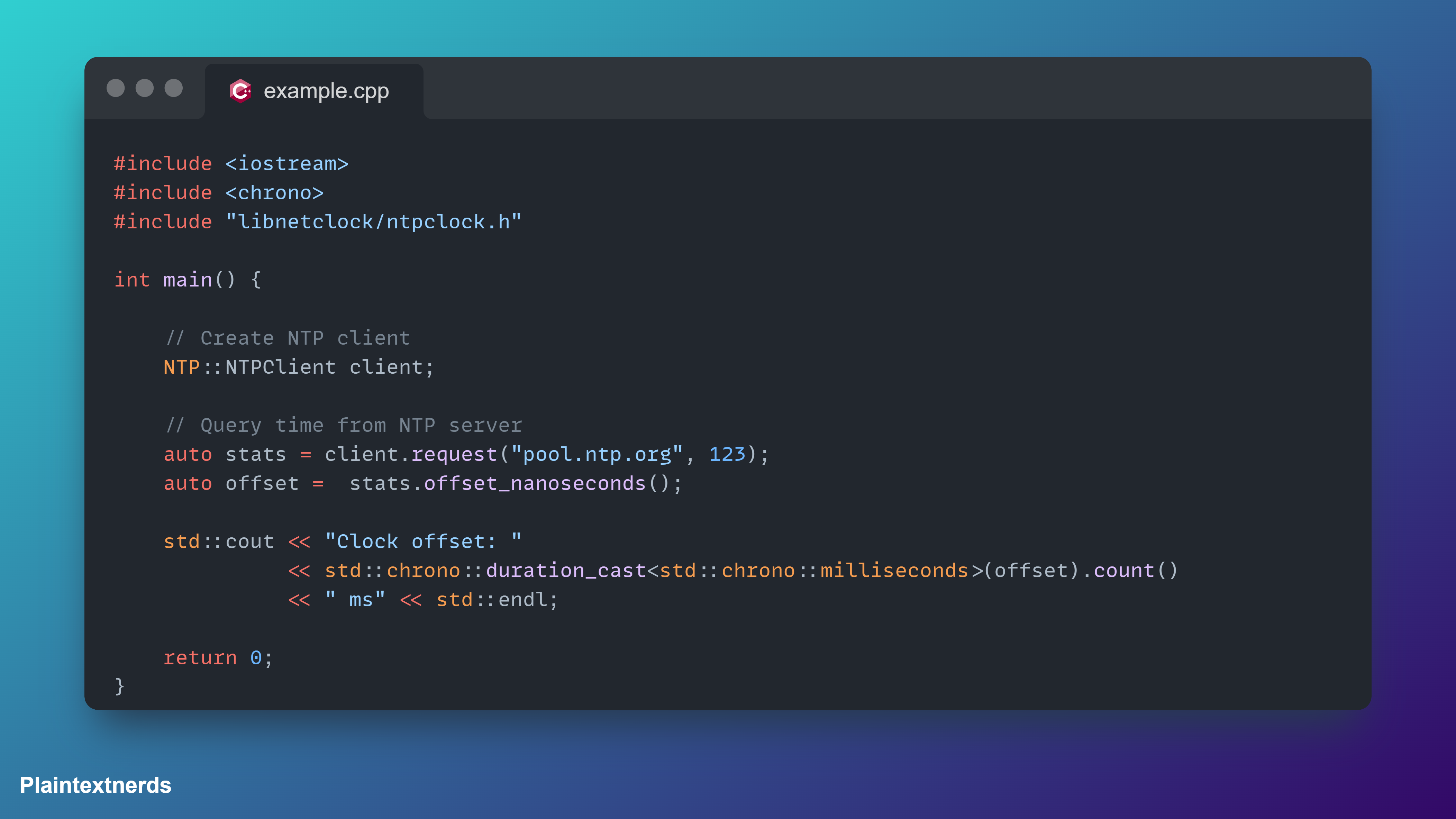An attractive screenshot of the example code from the repo