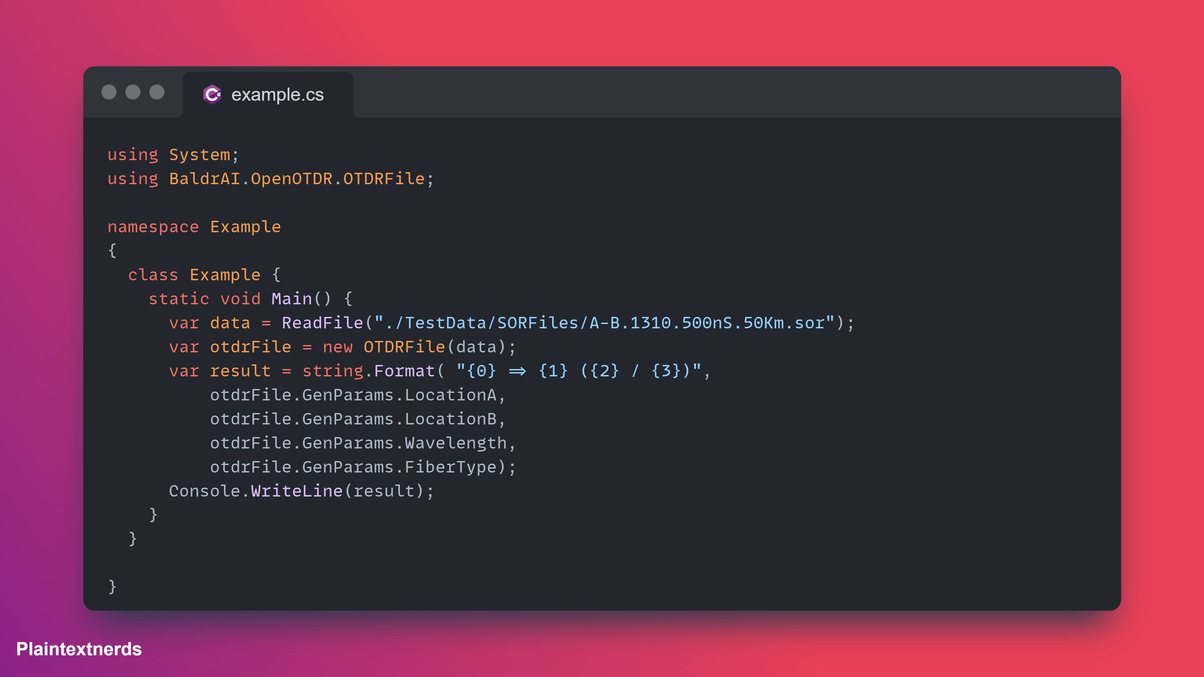 An attractive screenshot of the example code from the repo